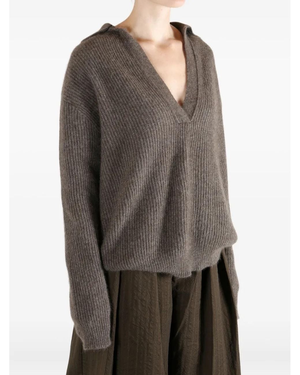 Uma Wang Gray V-Neck Polo Top