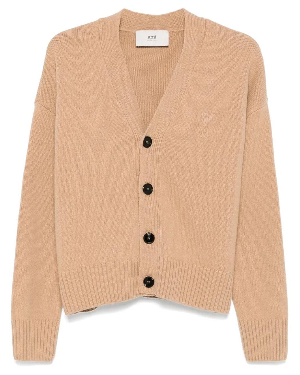 AMI Natural Ami De Coeur-Embroidered Cardigan