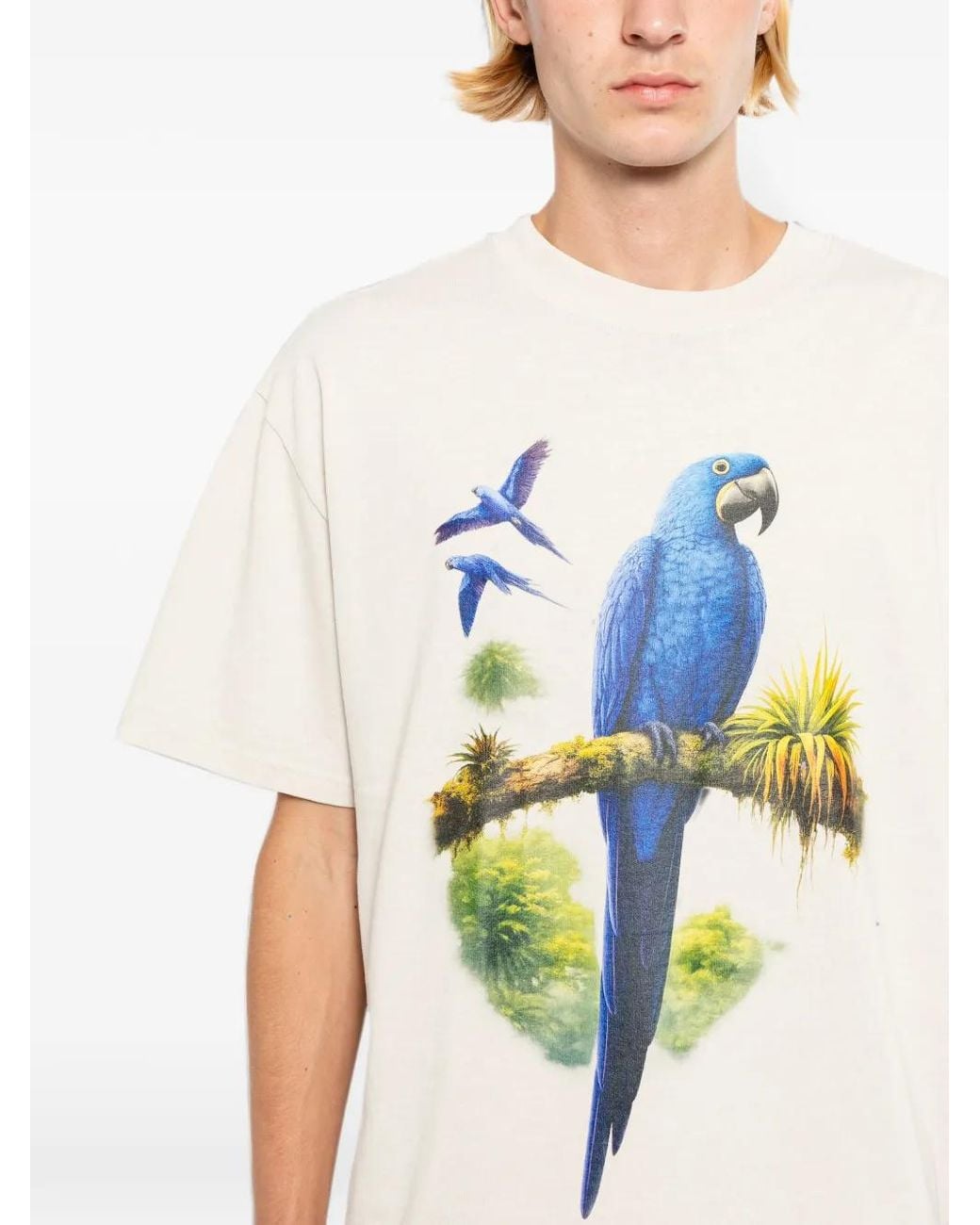 Melt White Parrot-Printed T-Shirt for men