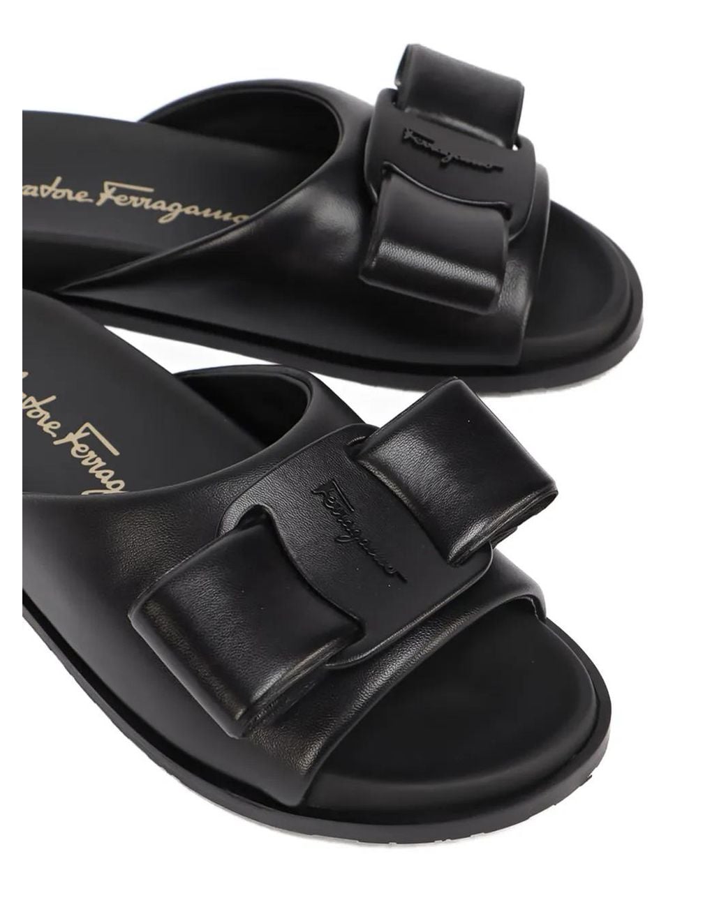 Ferragamo Black Vara Bow Flat Sandals