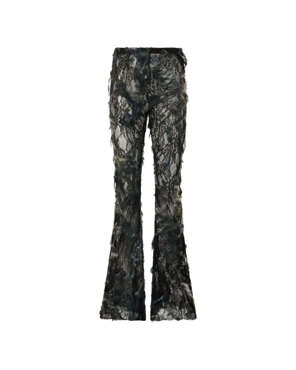 Roberto Cavalli Black Distressed-Effect Lace Flared Trousers