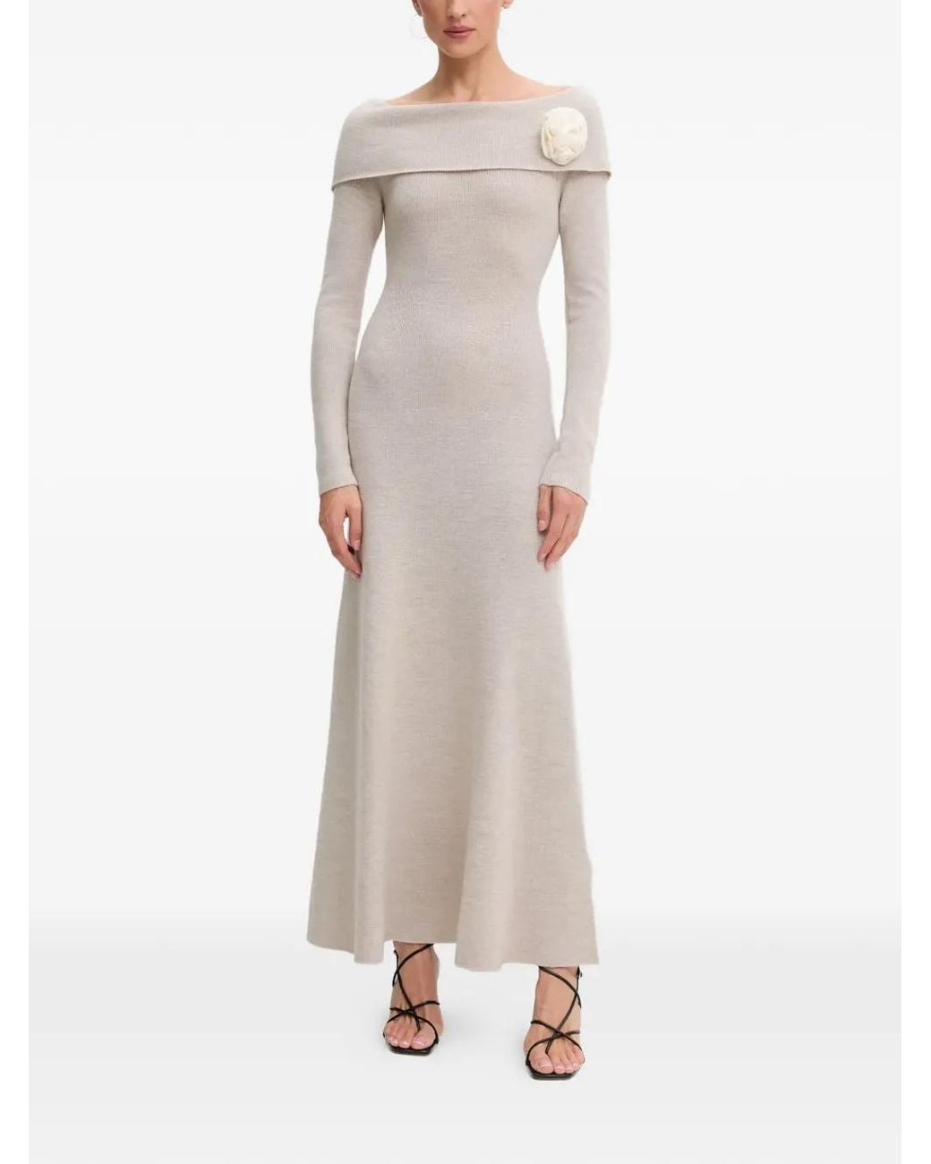 Blugirl Blumarine Natural Off-Shoulder Flower Maxi Dress