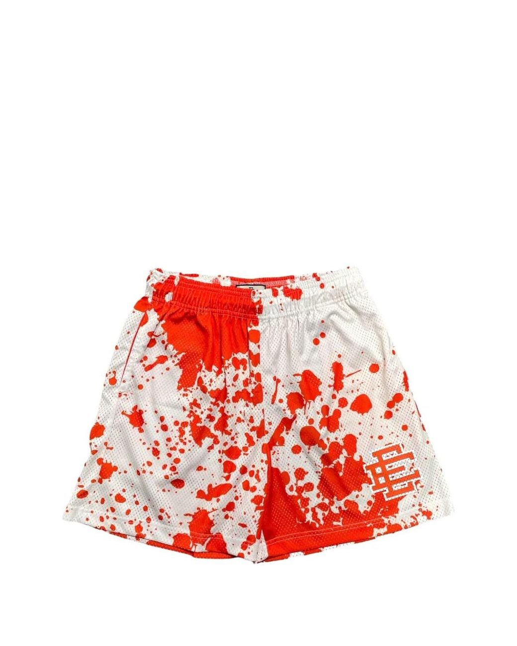Eric Emanuel Red Paint-Spill Basic Shorts for men