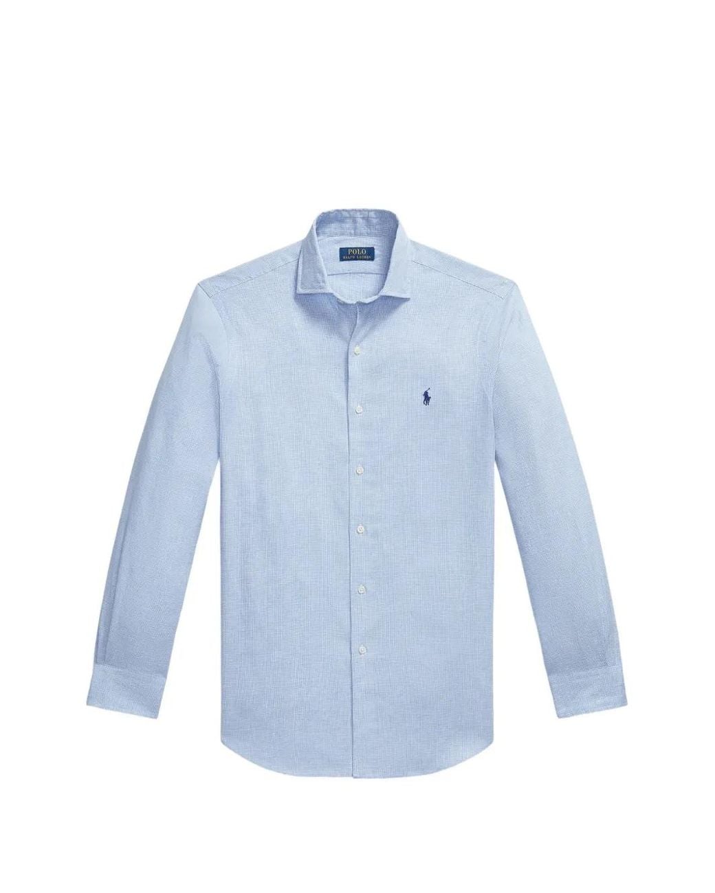 Polo Ralph Lauren Blue Embroidered-Logo Long-Sleeve Shirt for men