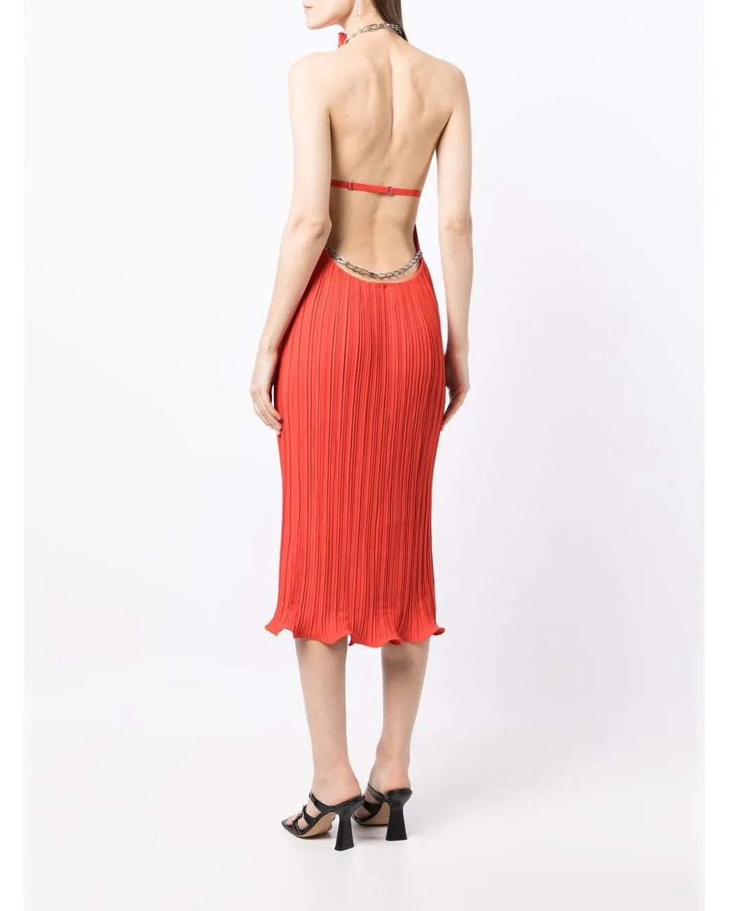 Dion Lee Red Chain-Detail Pleated Midi Dress