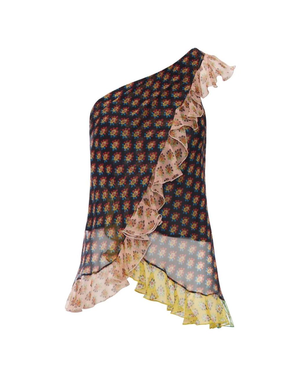 Etro Brown Asymmetric Floral Print Blouse