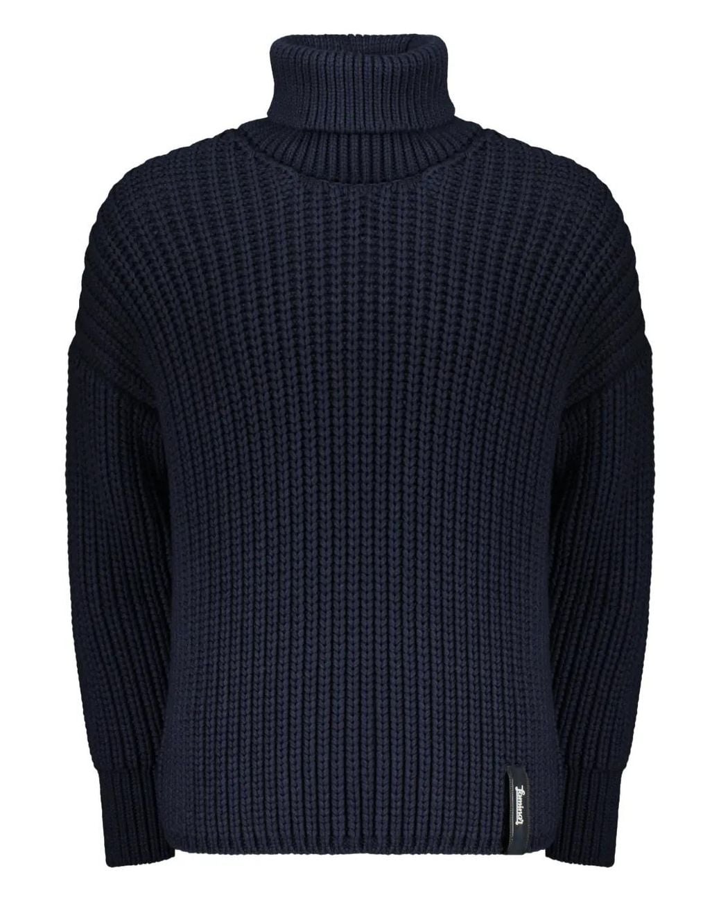 Herno Blue Dark Sweater With A High Collar