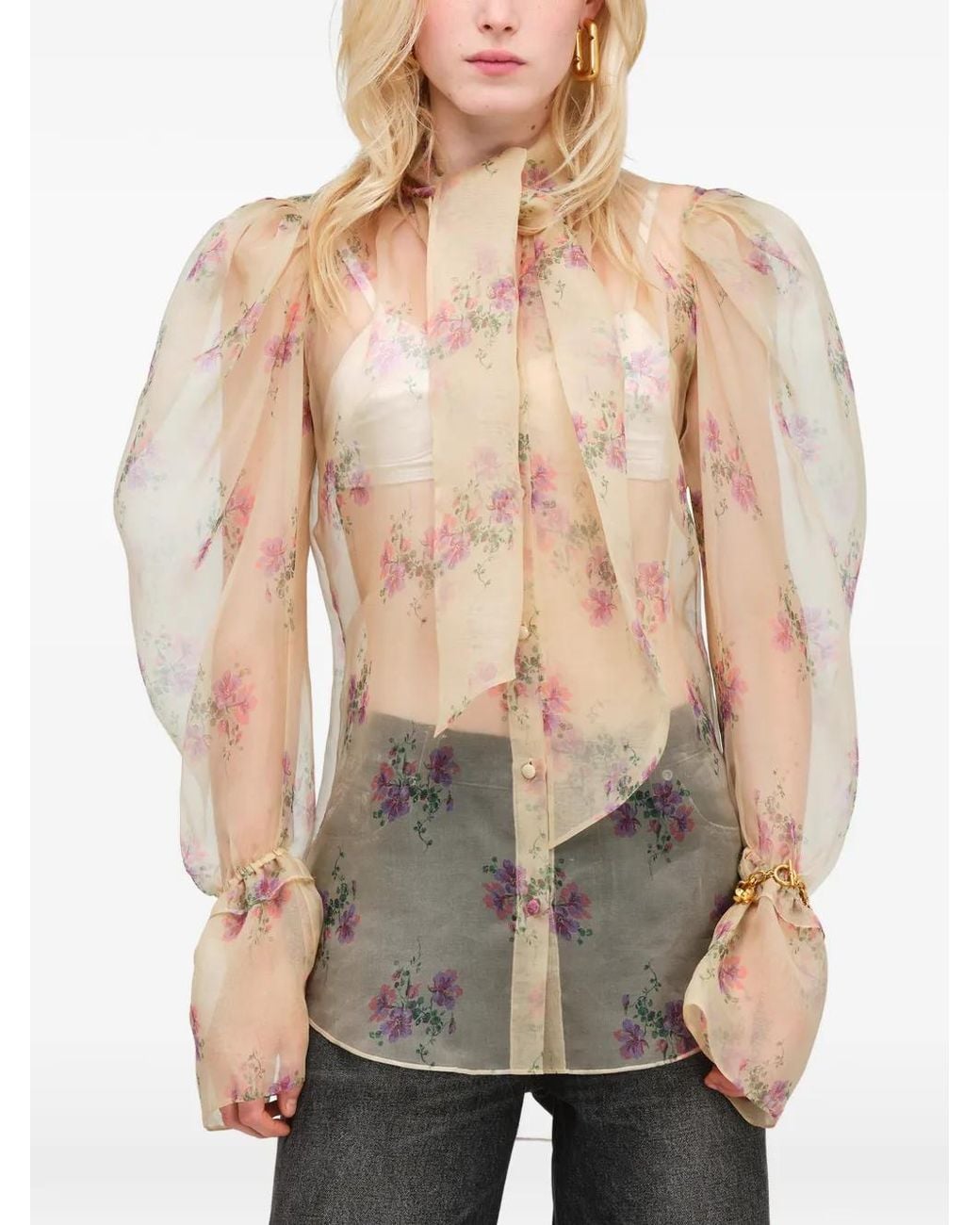 Marc Jacobs Natural Floral Organza Puff Blouse