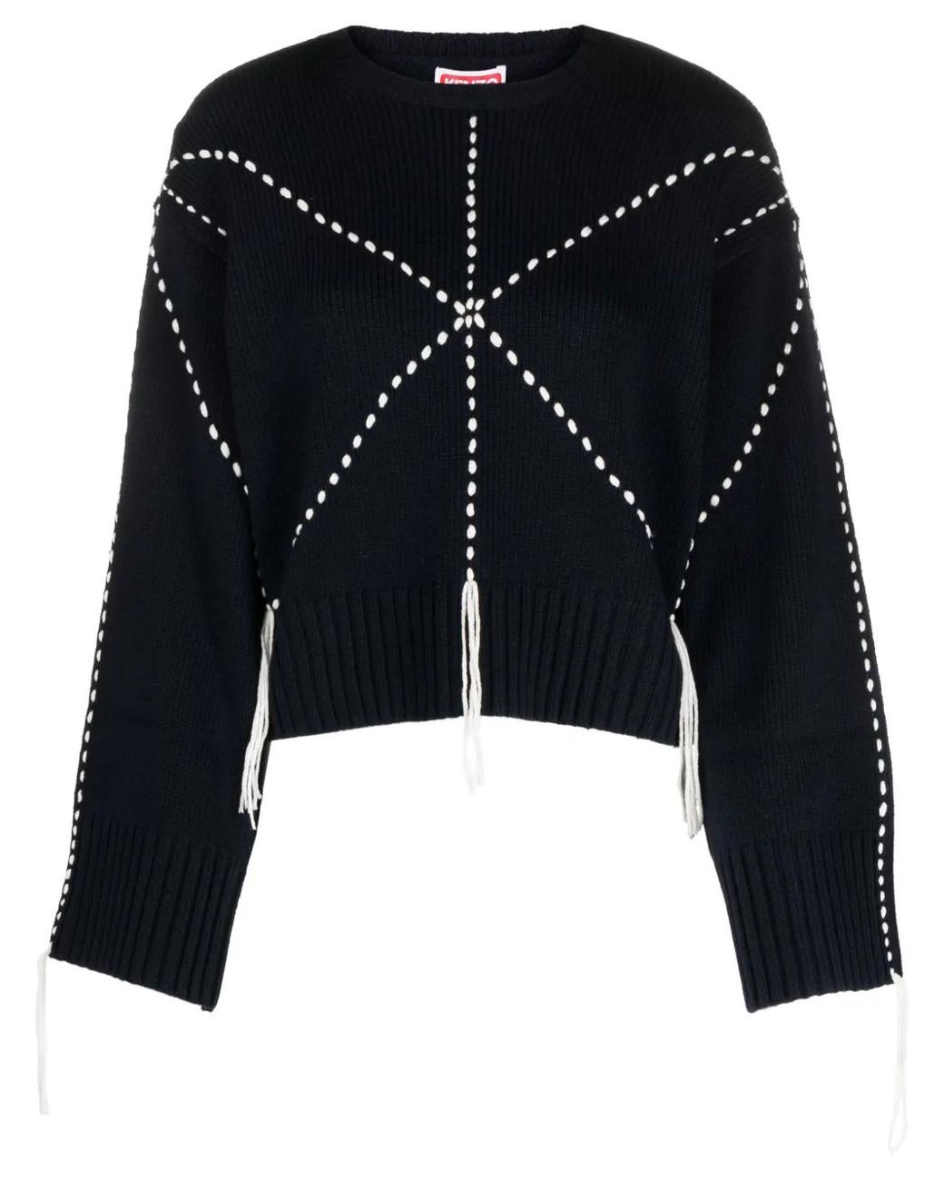 KENZO Blue Sashiko-Stitch Wool Blend Jumper