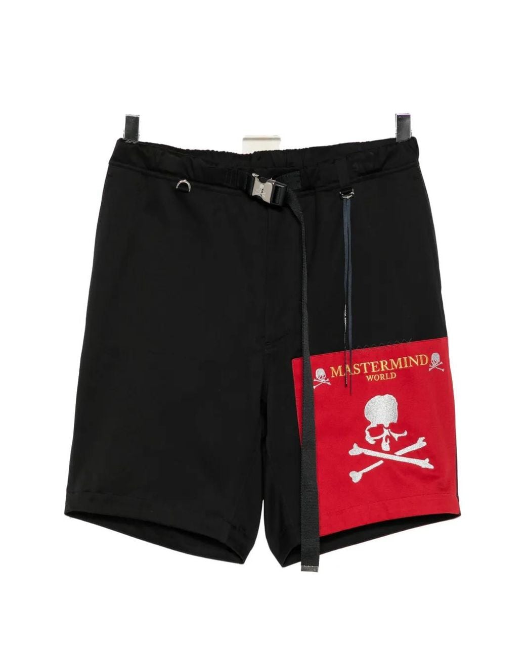 MASTERMIND WORLD Black Logo-Patch Buckled Shorts for men