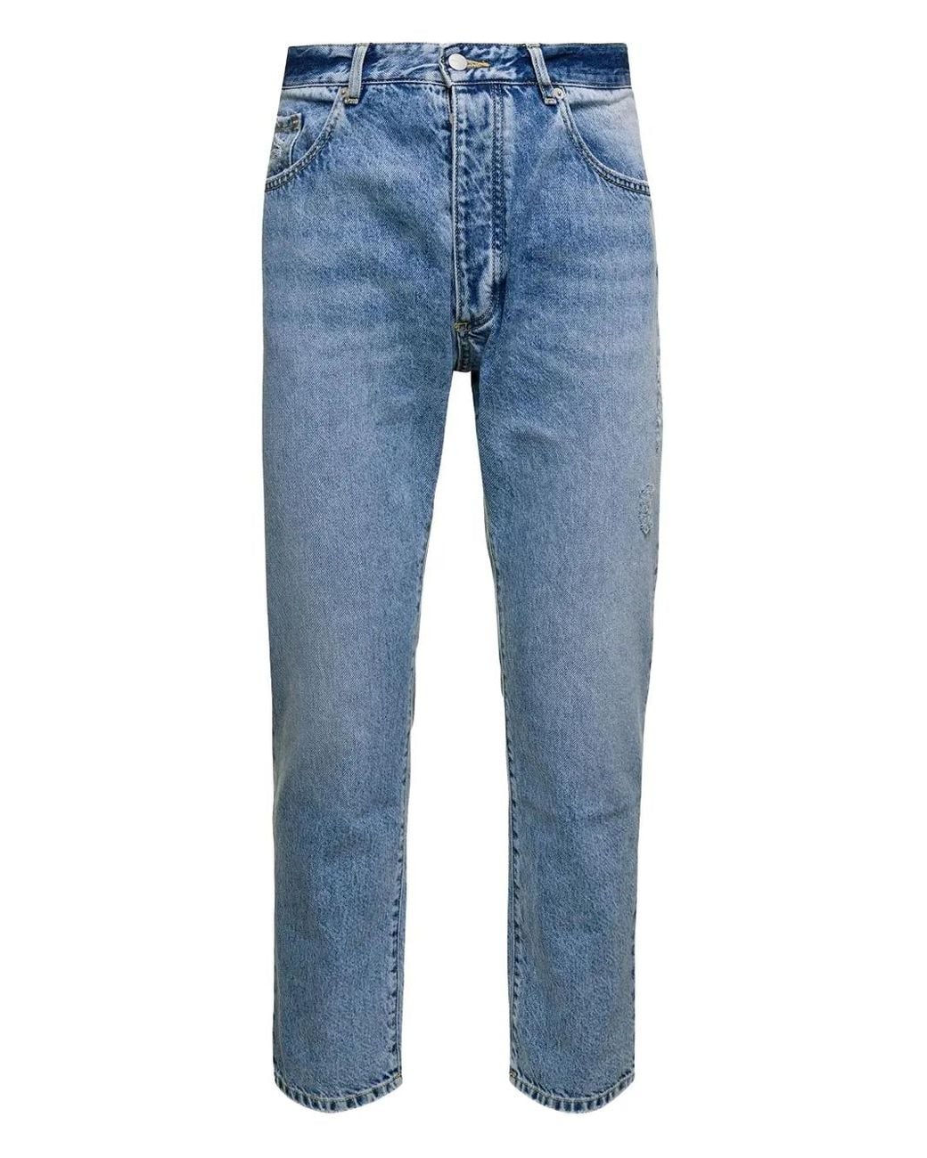 ICON DENIM Blue Logo-Patch Jeans for men