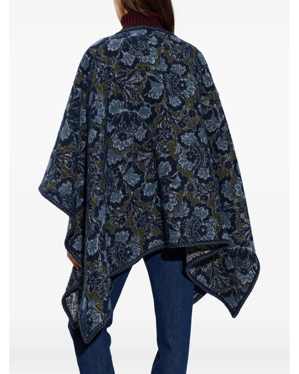 Etro Blue Floral-Motif Poncho