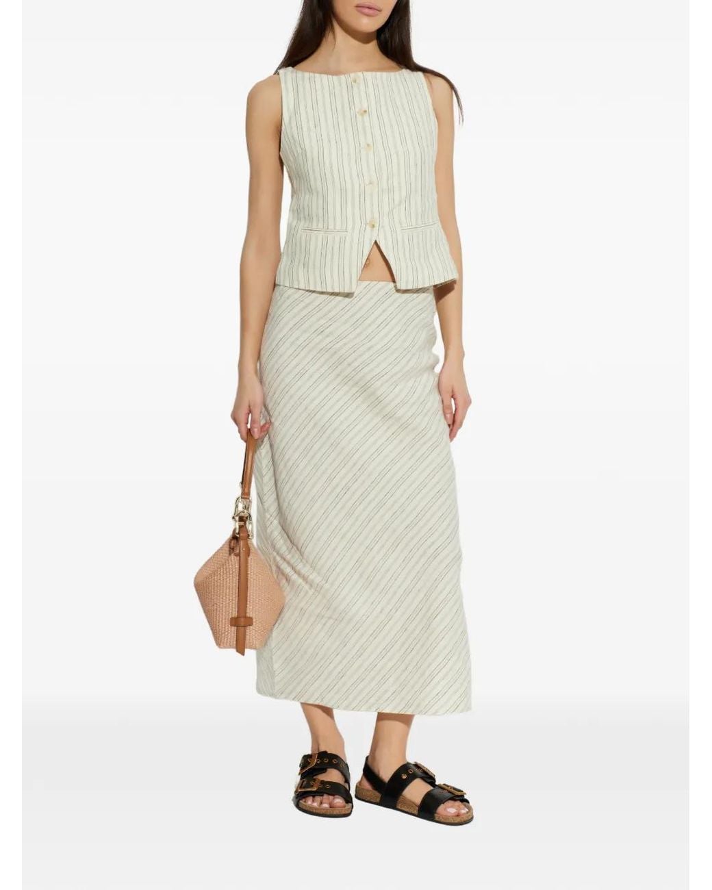 Samsøe & Samsøe White Saagneta Striped Maxi Skirt