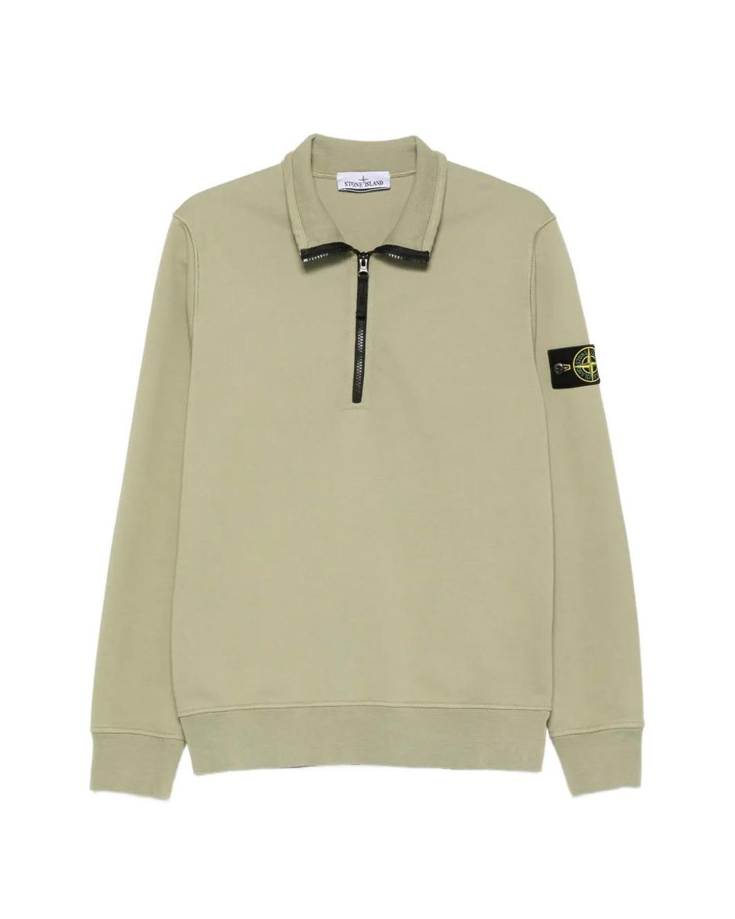 Stone Island Green Logo-Patch Half-Zip Sweater for men