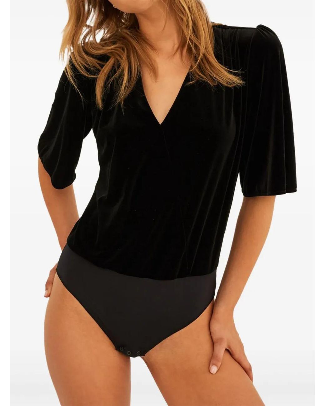 Undress Black Addicted To Love Velvet Wrap-Neck Bodysuit
