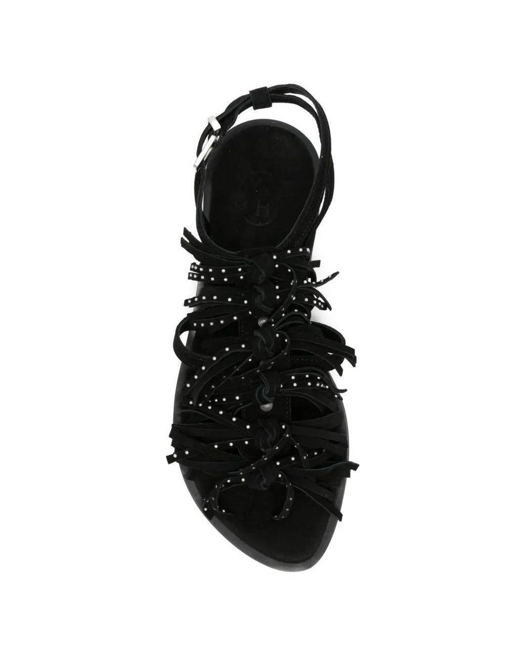 Ash Black Panic Studded Fringed Sandals