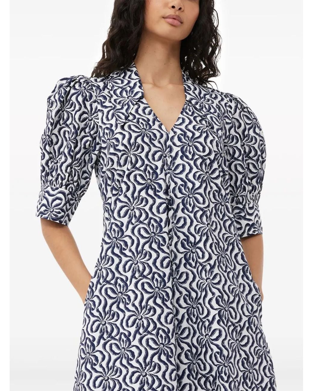 Ganni Blue Graphic-Print Organic-Cotton Midi Dress