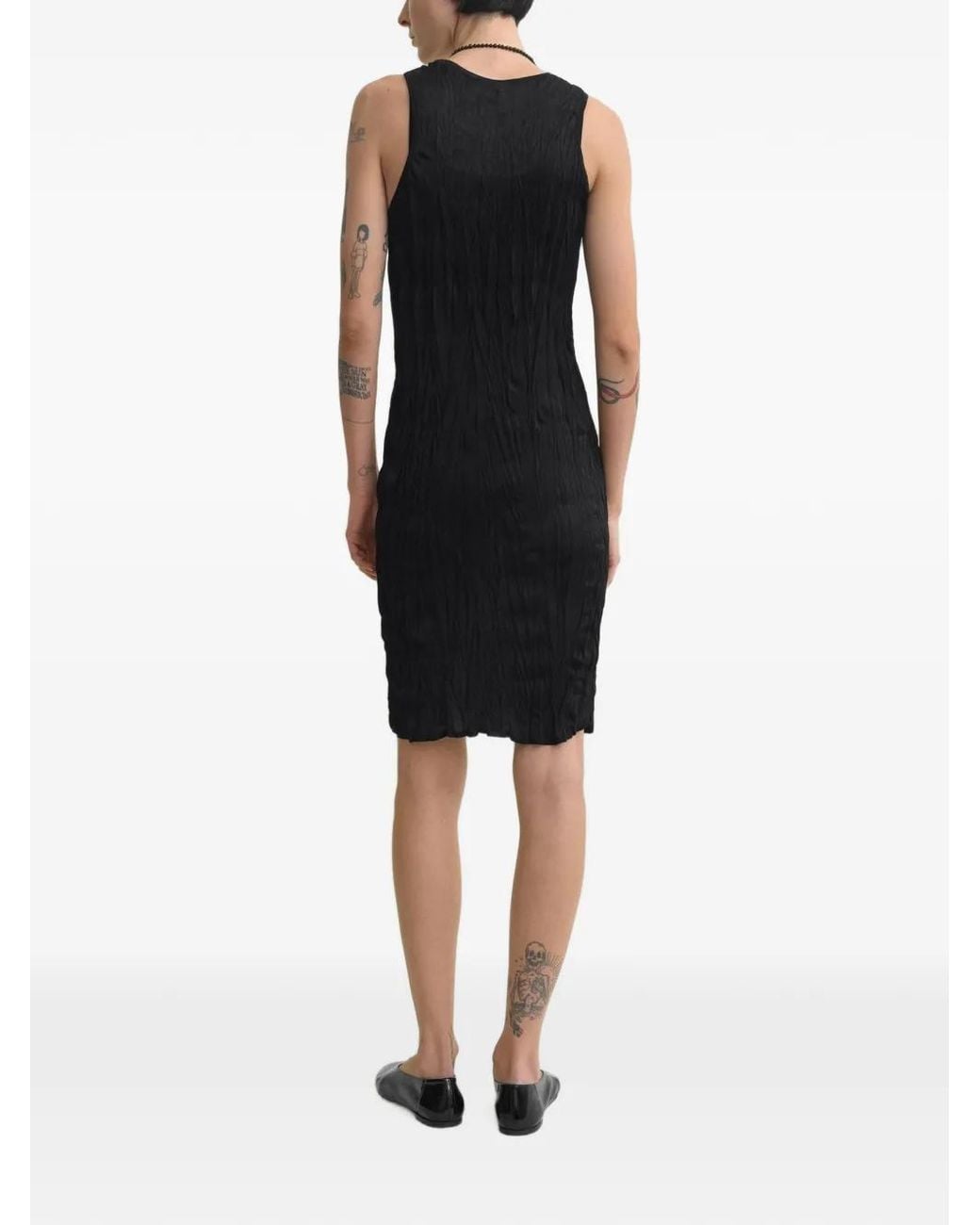 Totême  Black Crinkled Knit Tank Dress