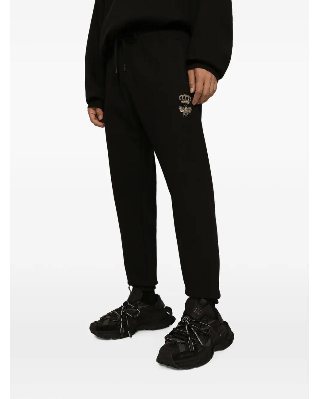 Dolce & Gabbana Black Embroidered Track Pants for men