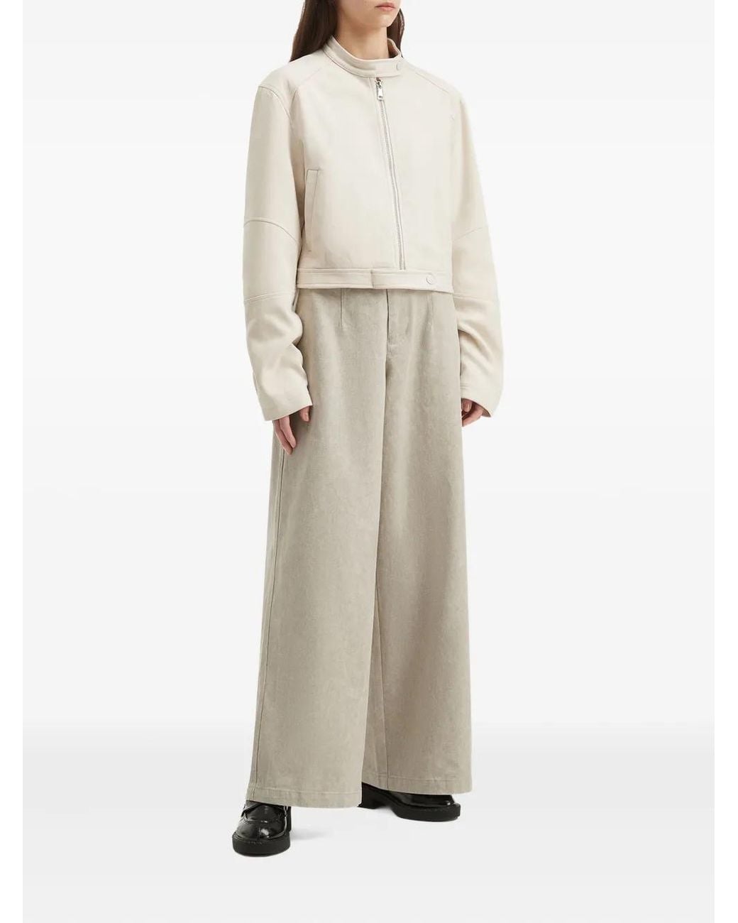 B+ AB White Cropped Zip-Front Jacket