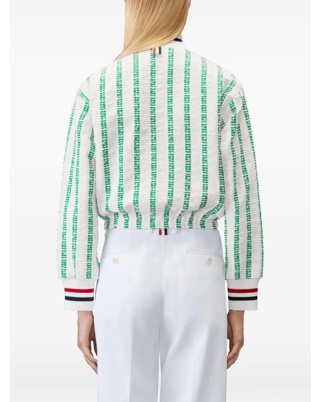 Thom Browne Blue Blouson En Tweed À Rayures Régimentaires