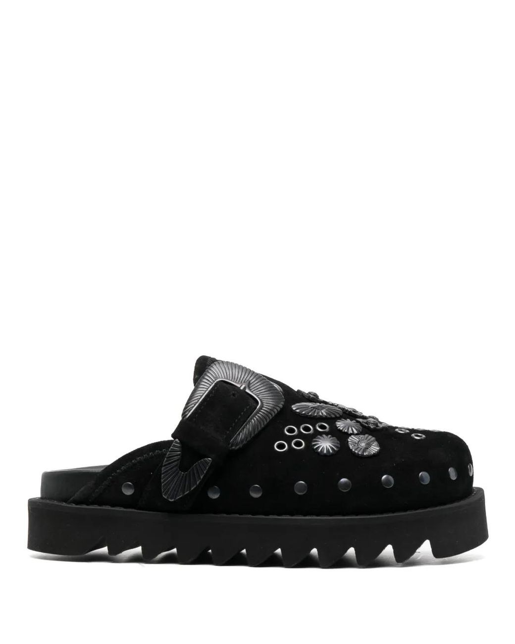 Toga Black Sabot Metal Suede Mules
