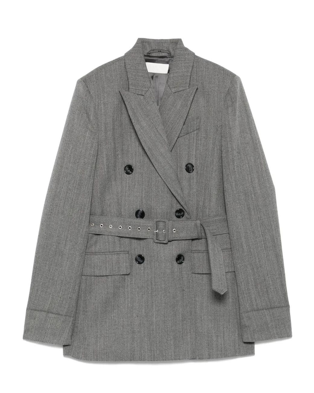 Racil Gray Belted Double-Breasted Blazer