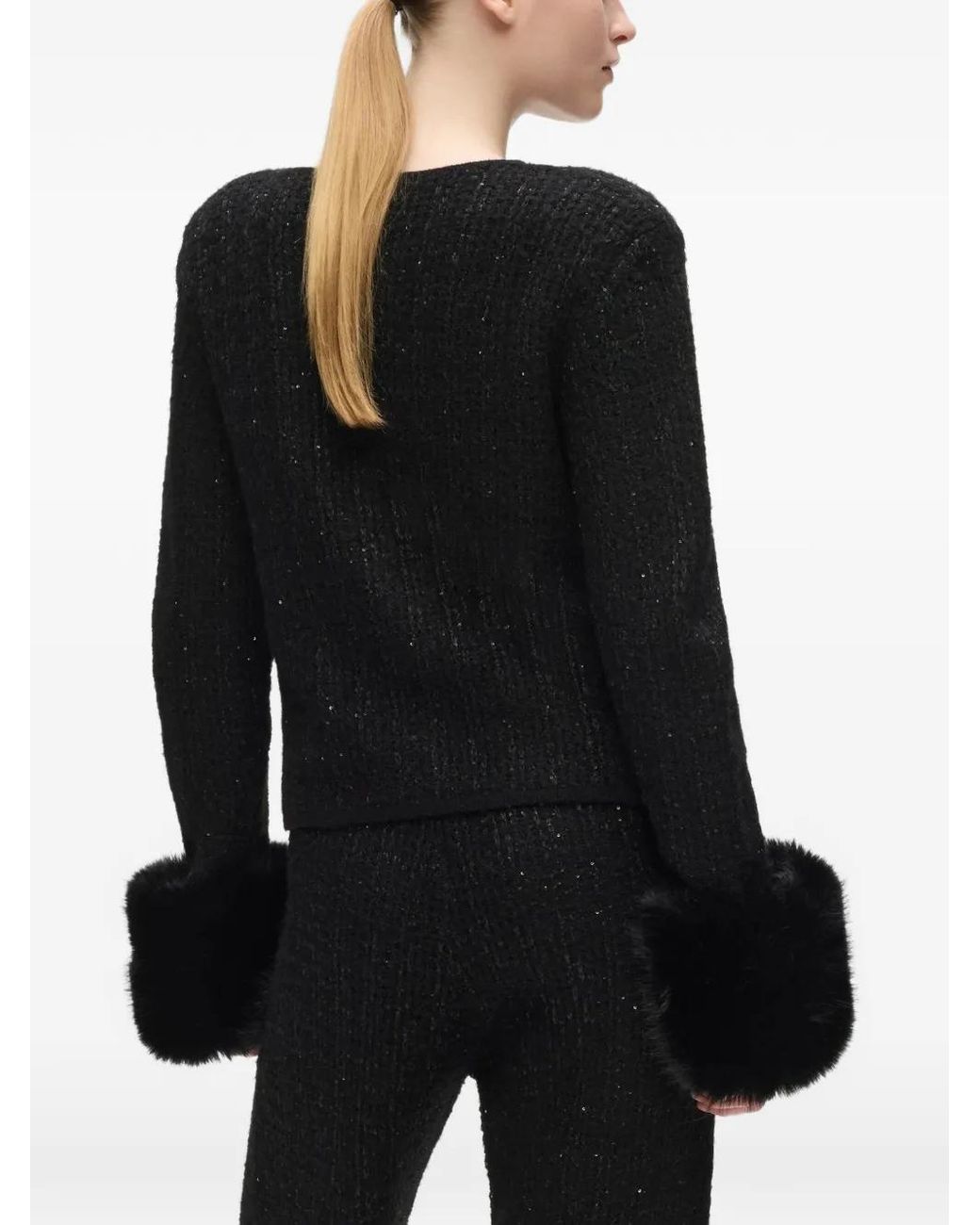 Karl Lagerfeld Black Faux-Fur Knitted Cardigan