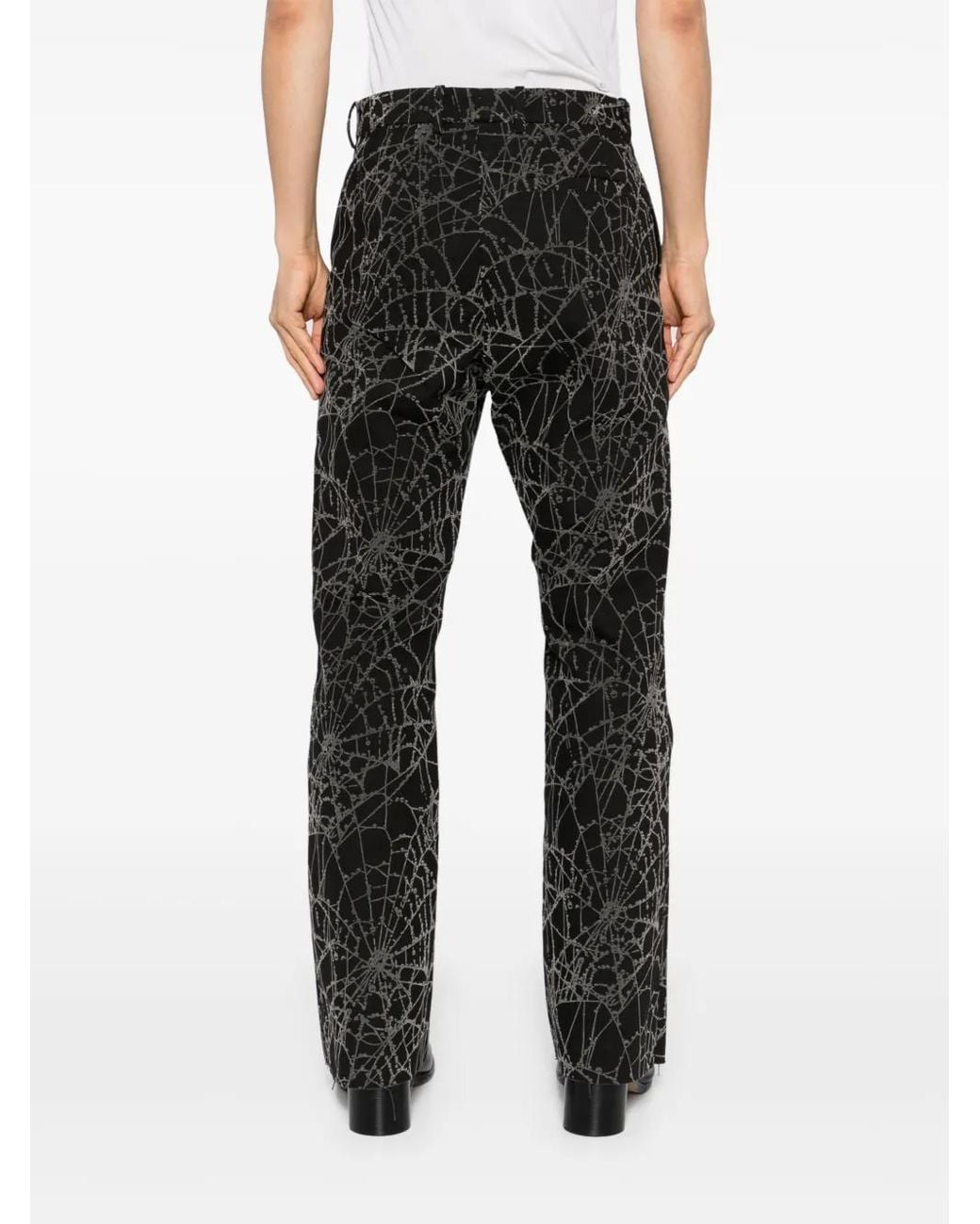 MASU Black Flocky-Web Flared Trousers for men