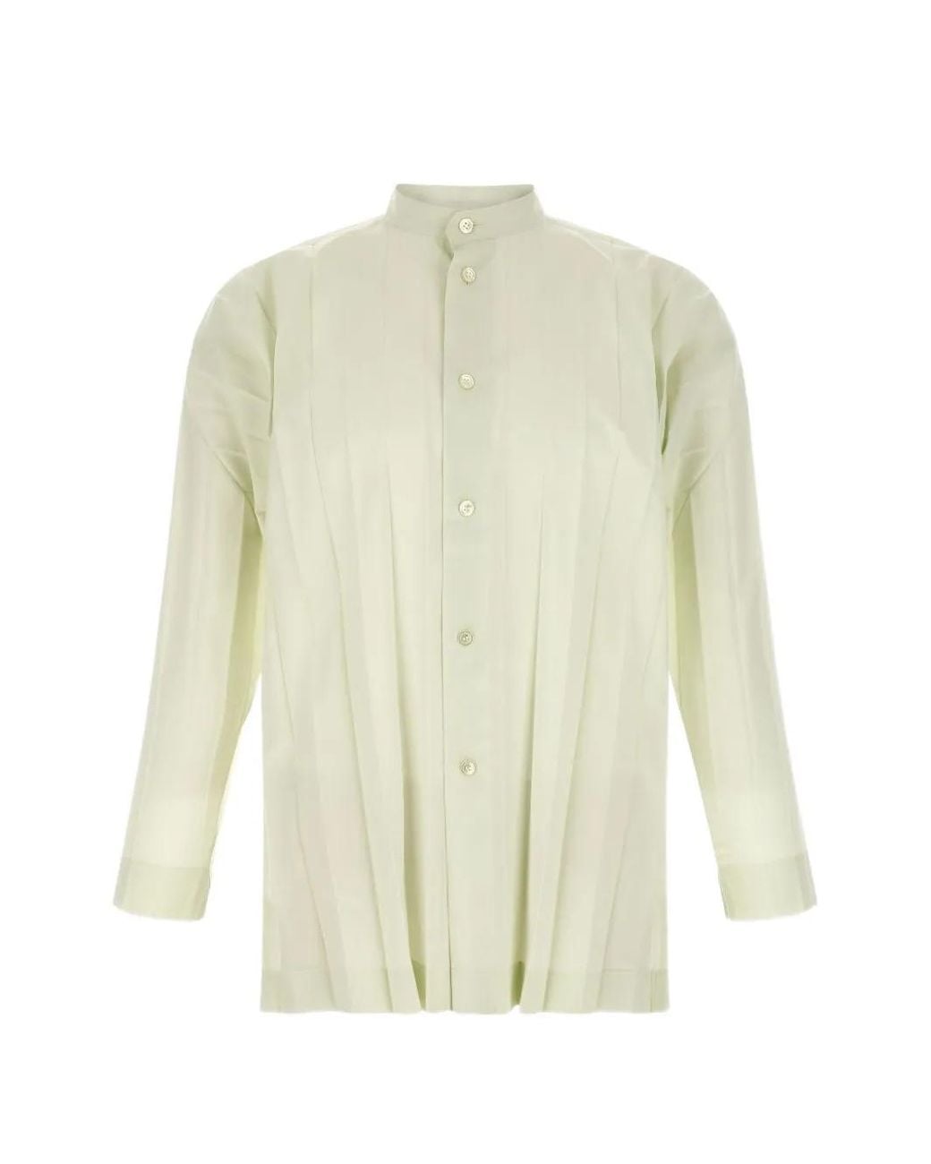Issey Miyake White Edge Pleated Band-Collar Shirt for men