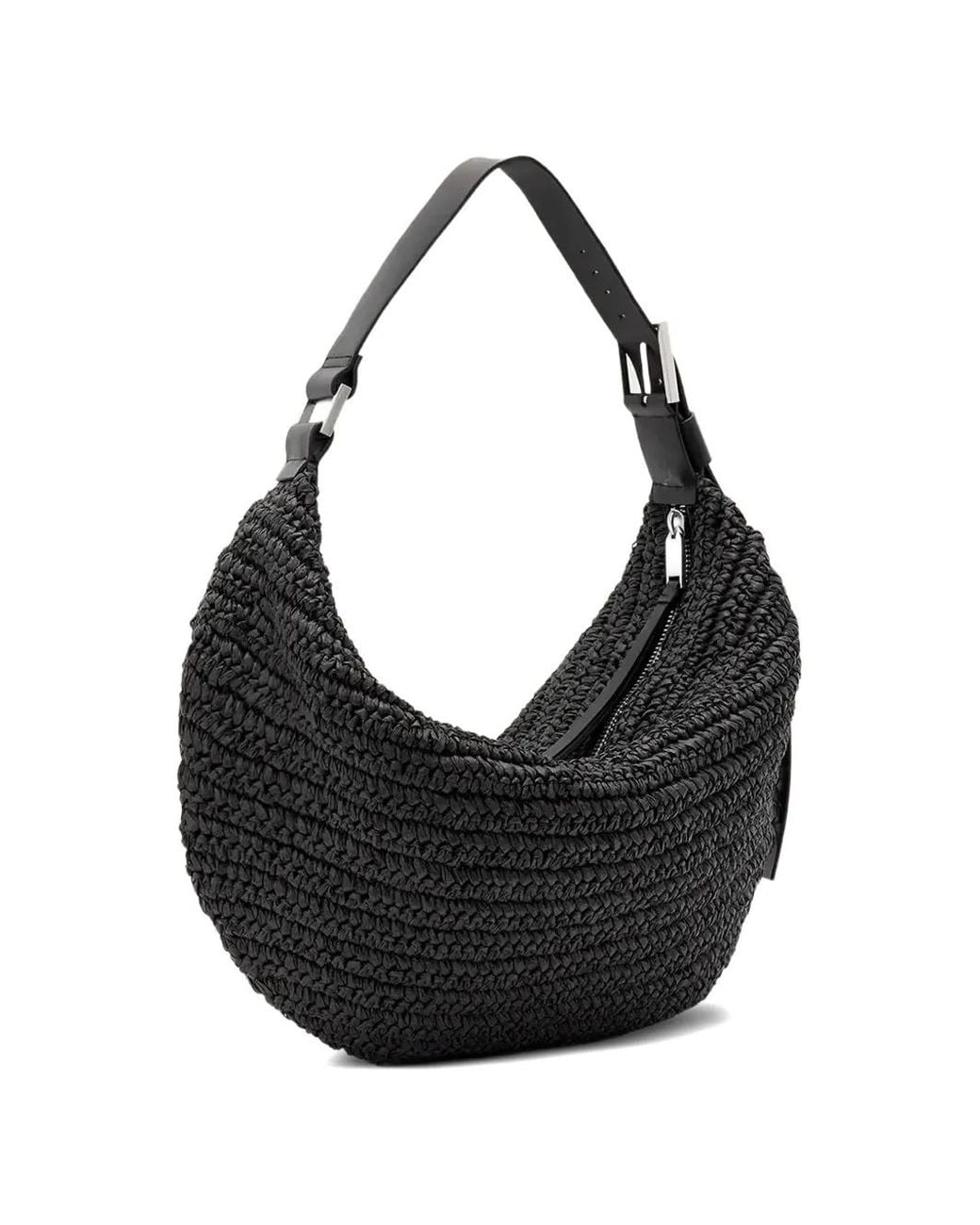 AllSaints Black Luna Woven Leather Shoulder Bag