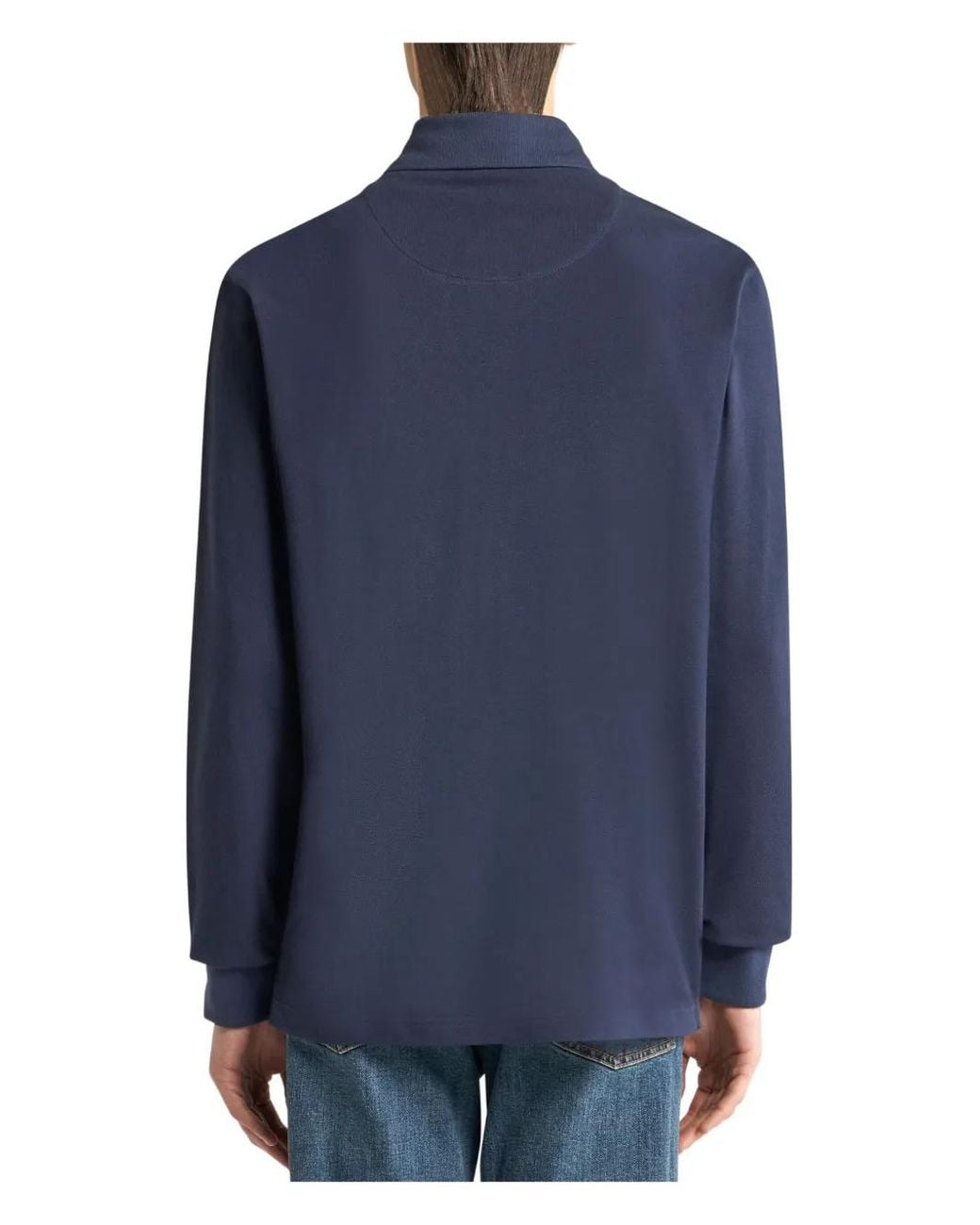 Etro Blue Logo-Embroidery Long-Sleeve Polo Shirt for men
