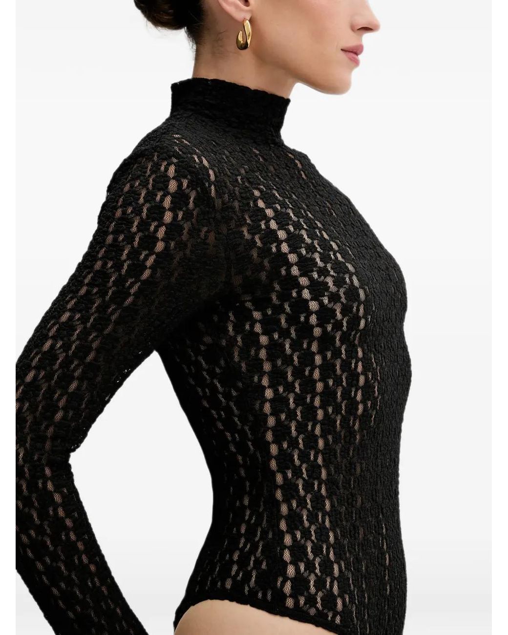 Bardot Black High-Neck Lace Bodysuit