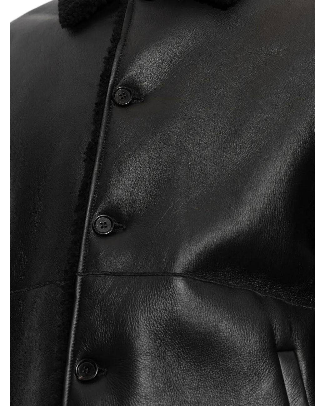Jil Sander Black Shearling-Collar Leather Jacket for men