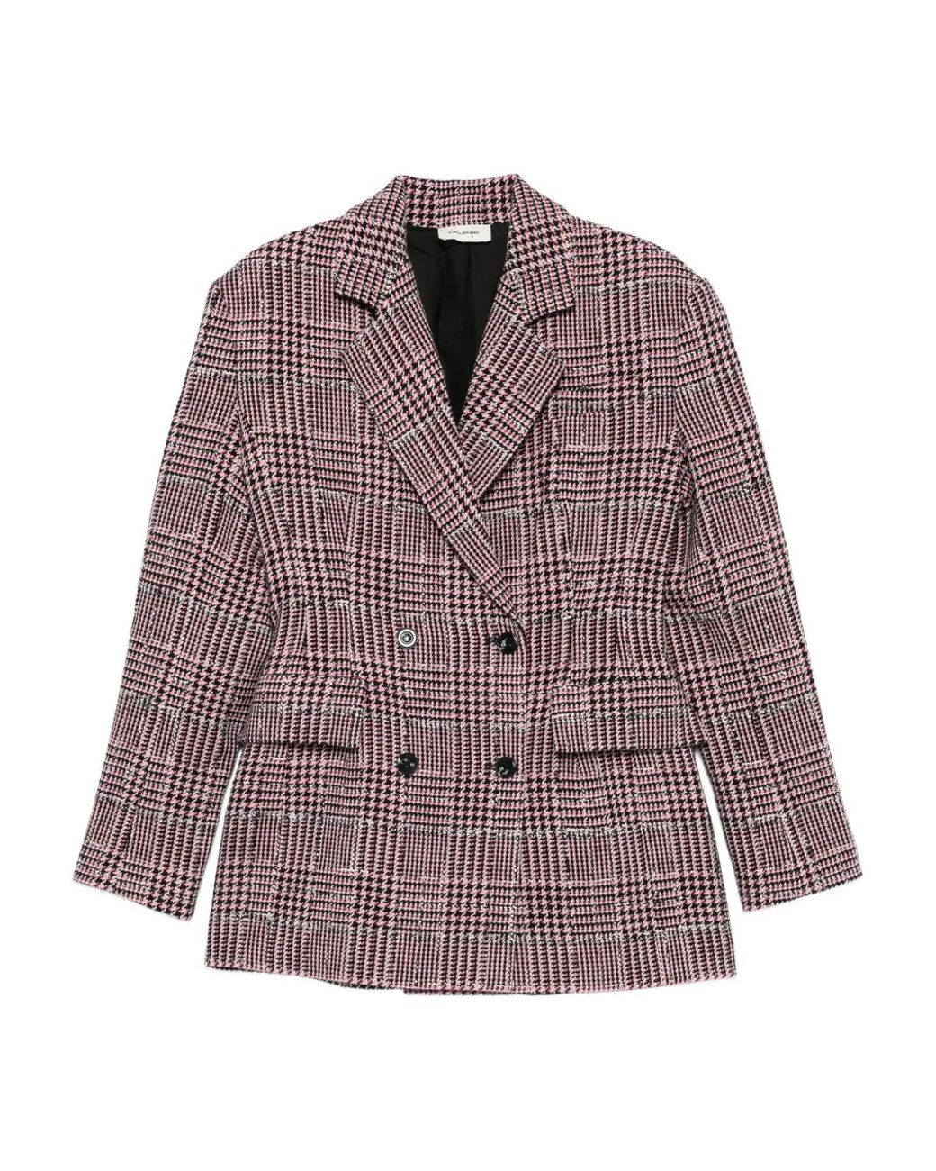 A.M.G Purple Double-Breasted Check-Pattern Blazer