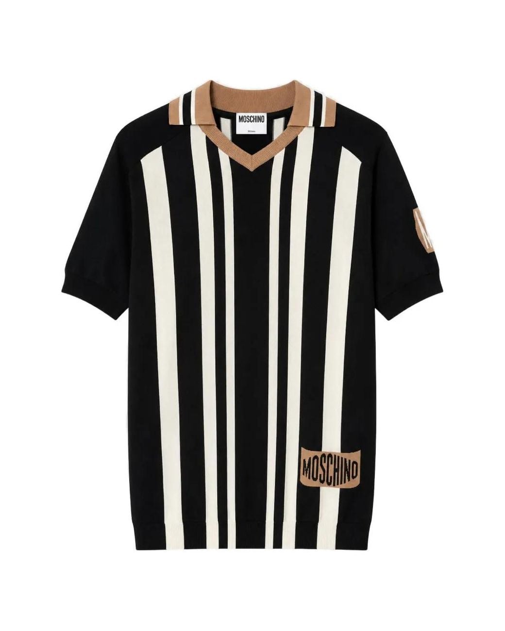 Moschino Black Striped Logo-Patch Polo Shirt for men
