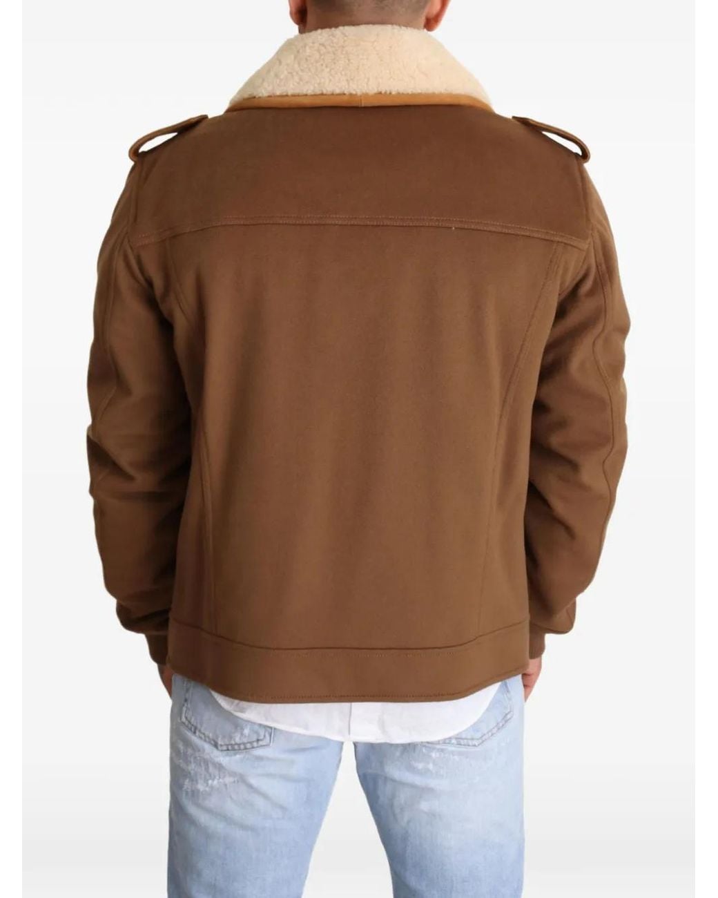 Dolce & Gabbana Brown Double-Breasted Shearling-Collar Jacket for men