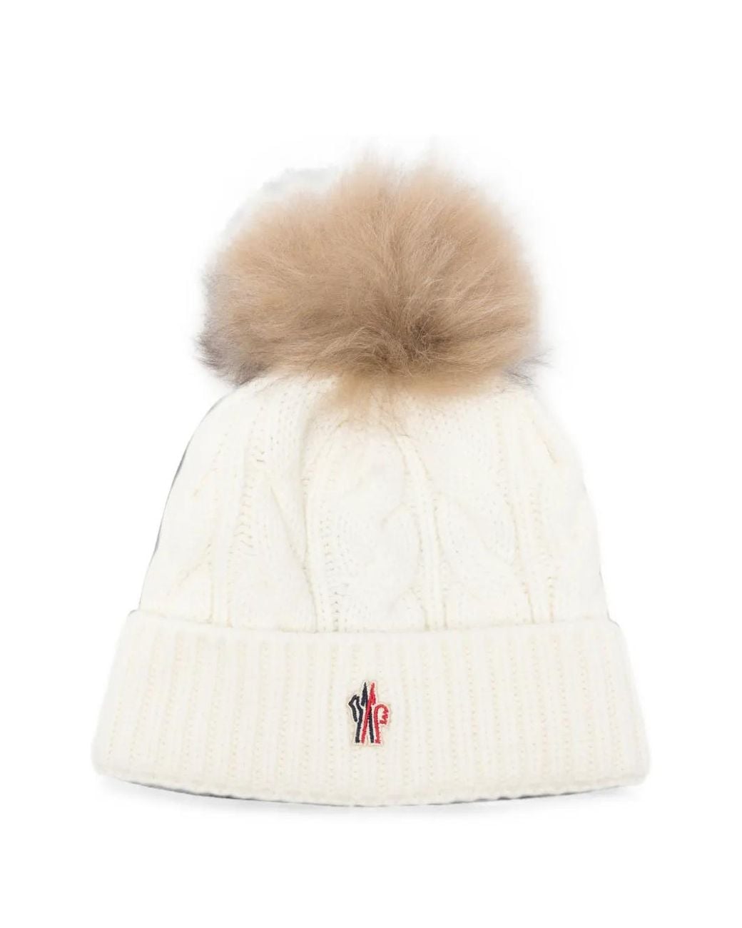 Moncler White Cable-Knit Pompom Beanie Hat