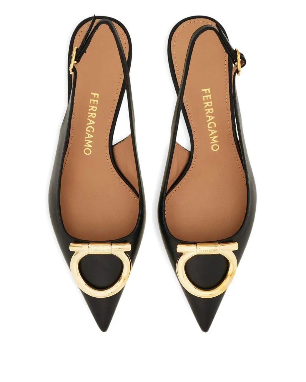 Ferragamo Black Leather Slingback Pumps