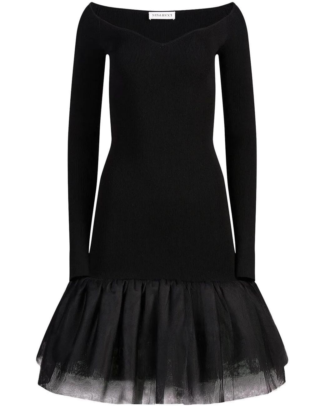 Nina Ricci Black Sweetheart-Neck Tulle-Panel Dress