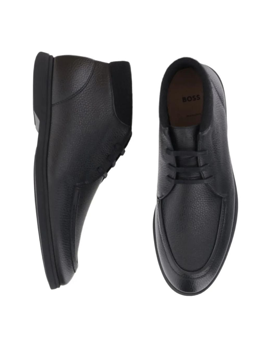 Boss Black Grained Leather Boots for men