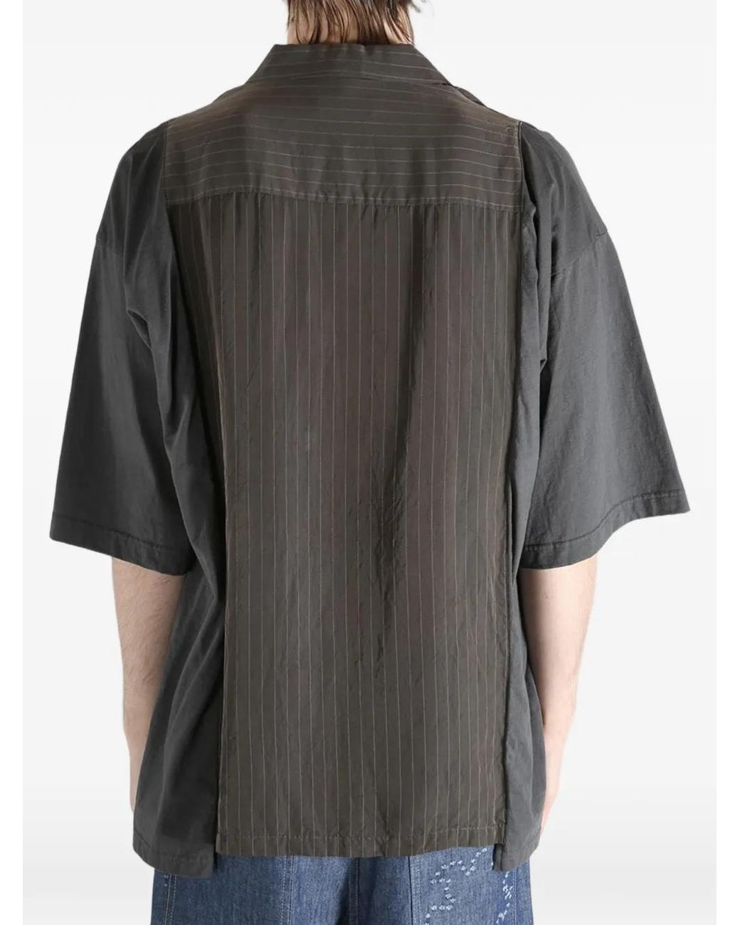 Undercover Gray Striped Short-Sleeves Shirt for men