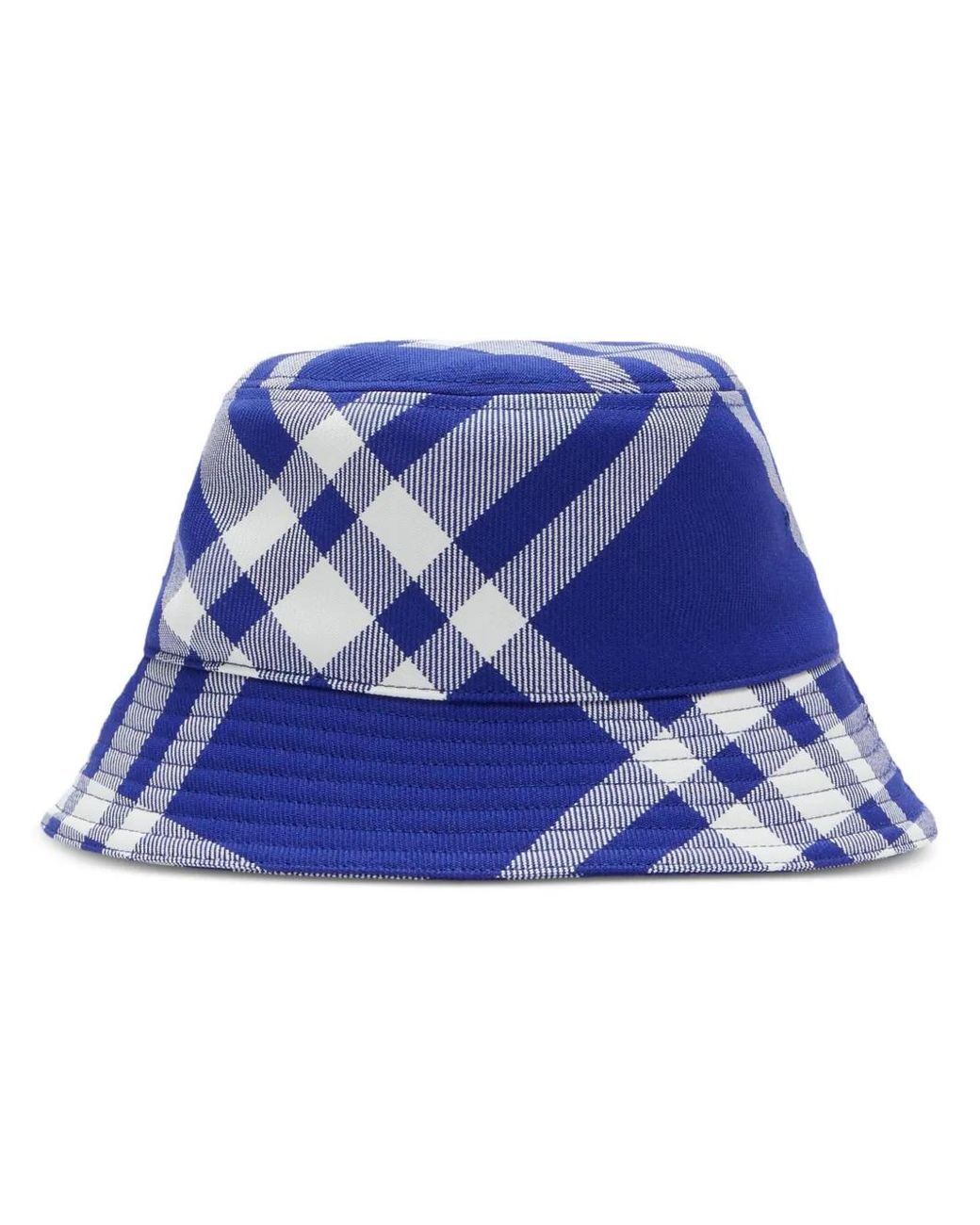 Burberry Blue Checked Tonal-Stitching Bucket Hat
