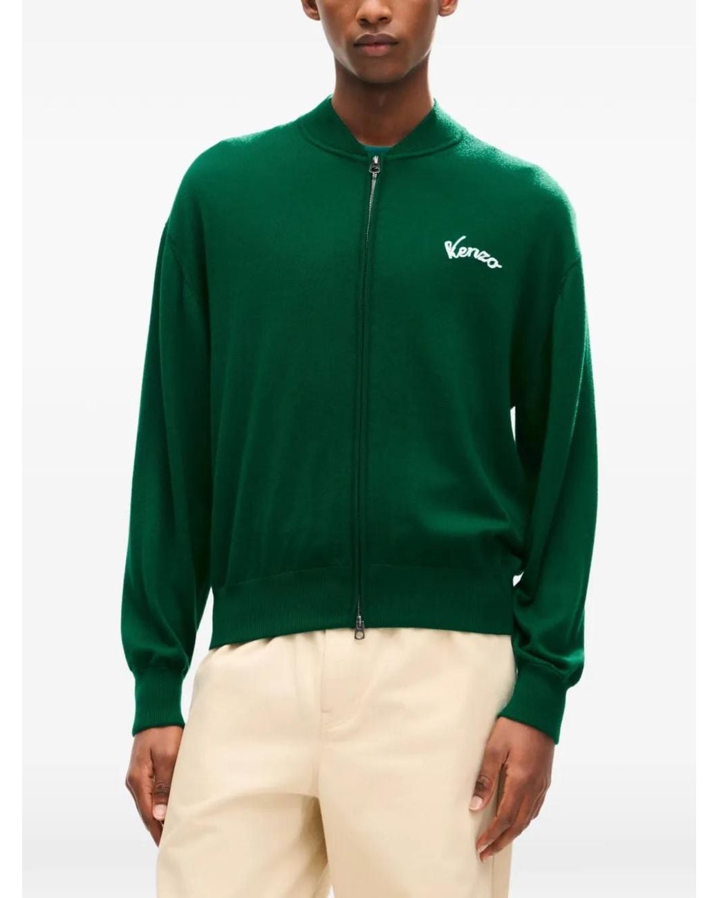 KENZO Green Eiffel Tower Wool Cardigan for men