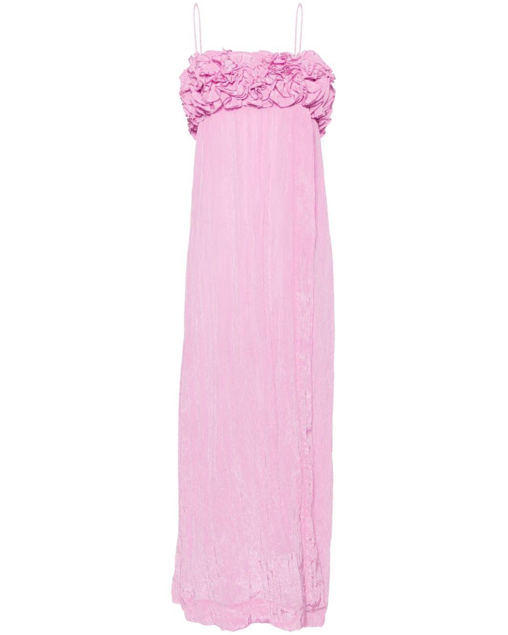 ganni pink tiered dress GANNI Pink Layer Midi Dress GANNI