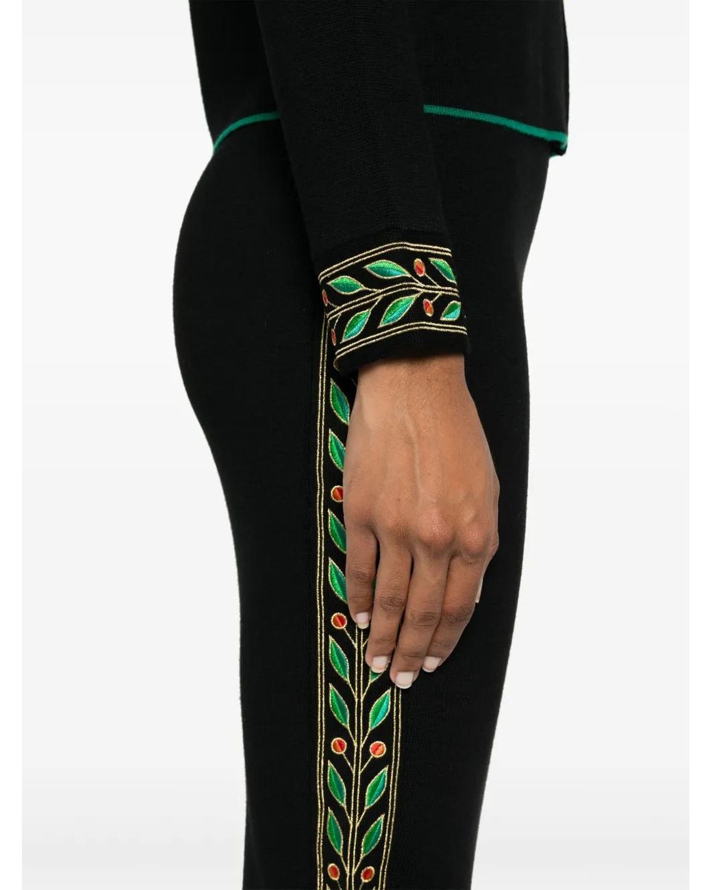 Casablanca Black Wool Laurel Midi Skirt With Embroidery