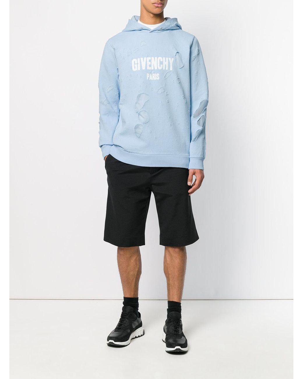Givenchy Baby Blue Distressed Logo Sweater