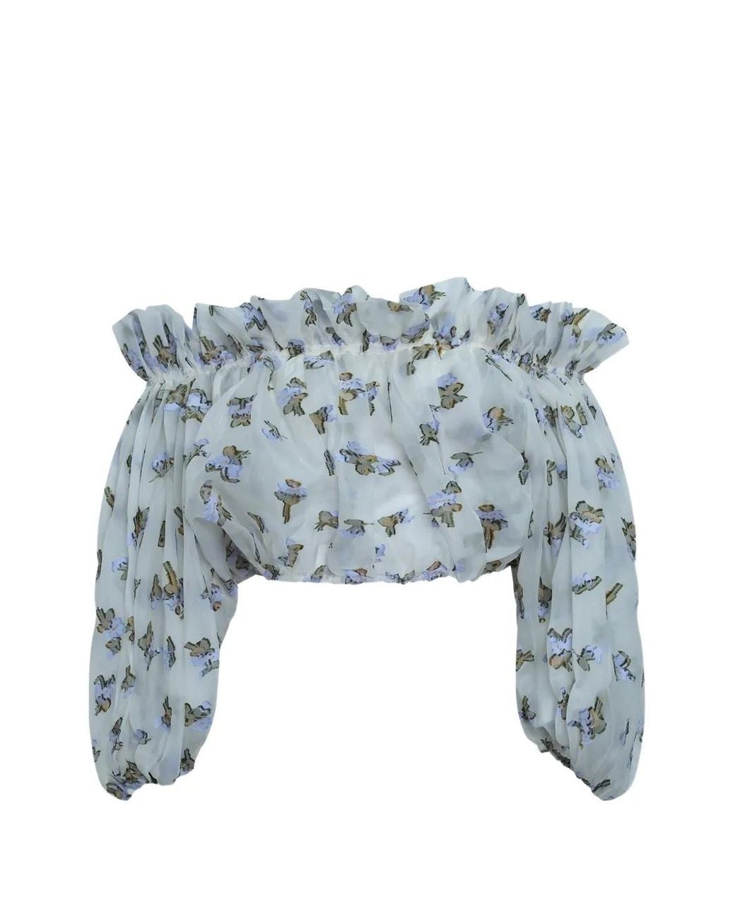 Ulla Johnson Blue Ondine Floral-Print Ruffled Top