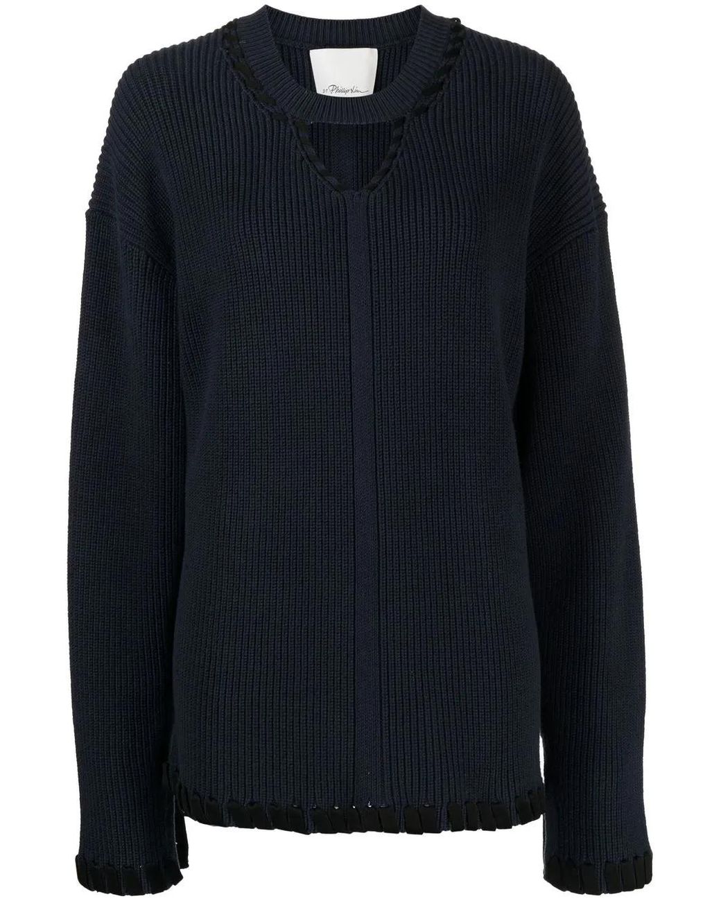 3.1 Phillip Lim Blue Ribbed V-Neck Jumper