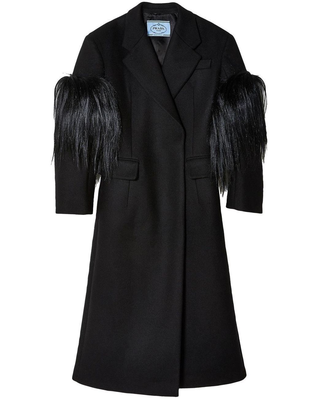 Prada Faux-fur Trim Coat in Black | Lyst